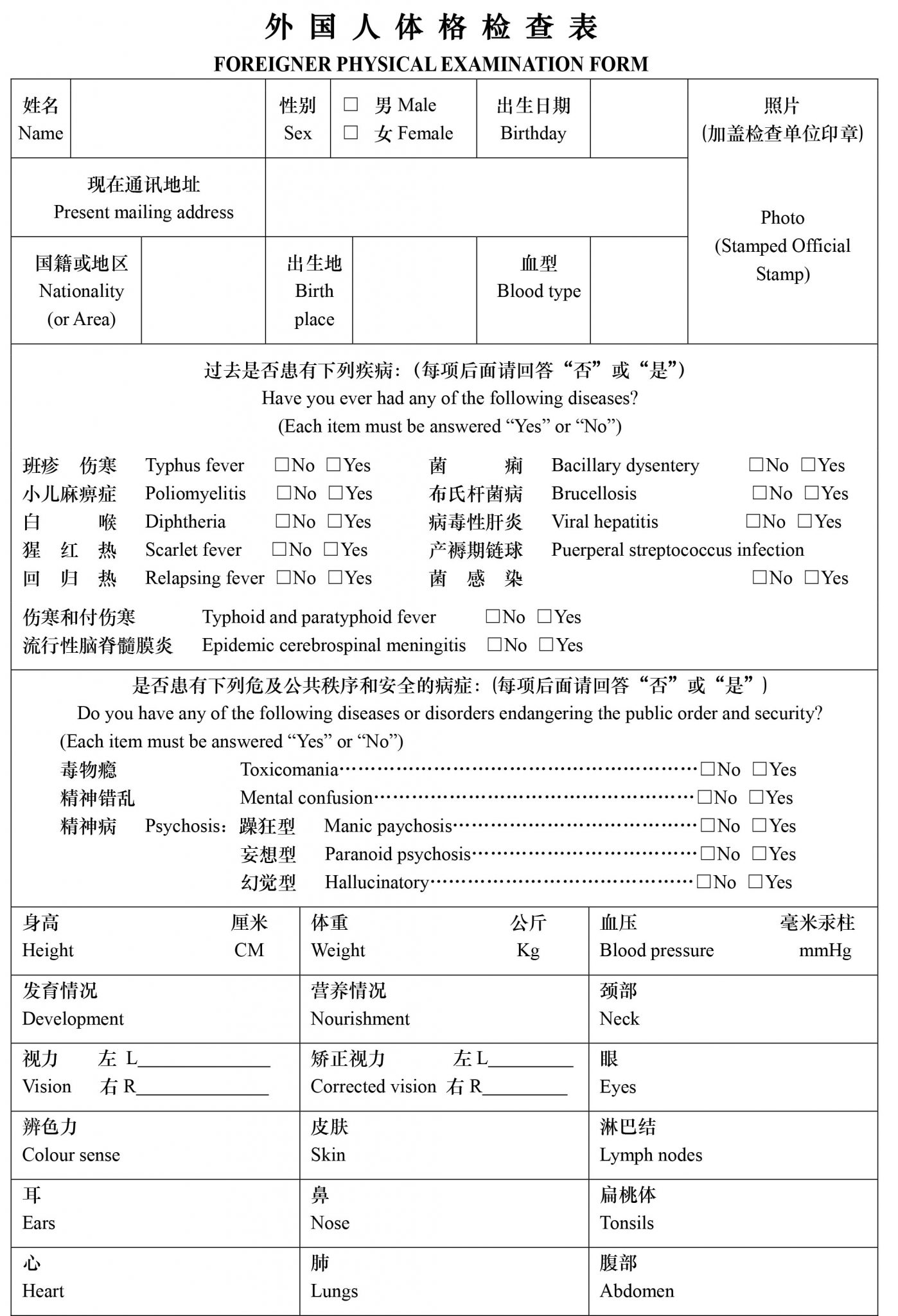 Medical Check For The China Z Visa Noon Elite Recruitment