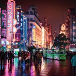 picture of crowded chinese city street at night